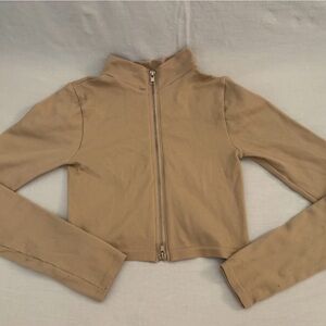 Cute Long Sleeve Zip up Crop Top Size S/M Beige